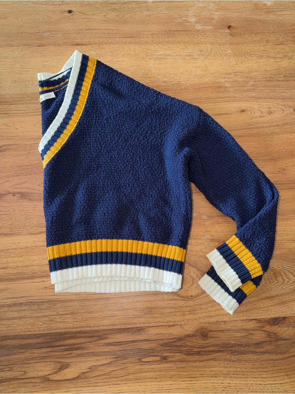 La Hearts Navy Crewneck Sweater with White and Yellow Stripes